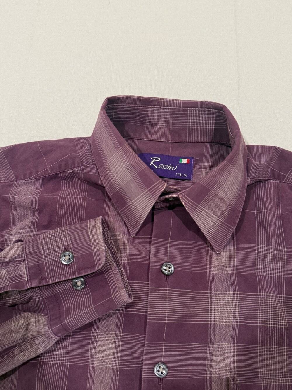 Rossini Firenze Italia Men’s S Purple Plaid Button Up Long Sleeve Shirt